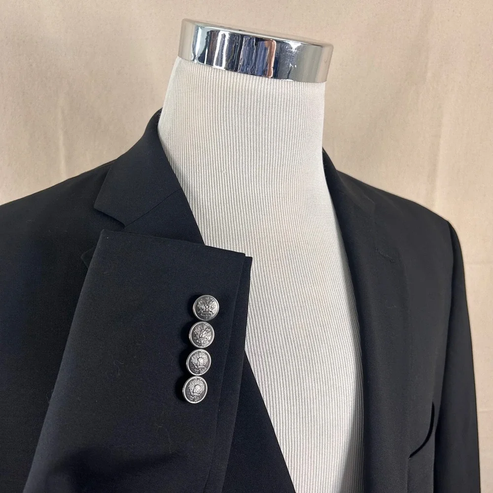 Michael Kors 46R Blazer Wool Blend Black Silver Two Button Lined Vented Formal